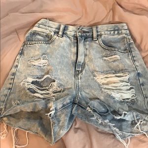 Distressed mom jean shorts